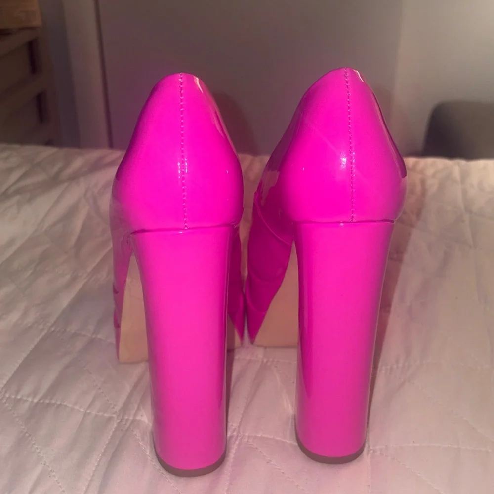 Women’s Patent Hot Pink Platform Pumps - Sleek High Heel Statement Shoe 6.5